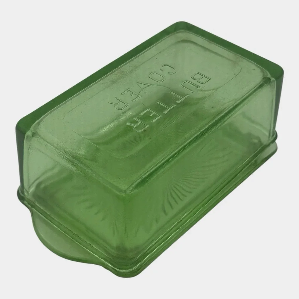 Hazel Atlas Uranium Glass Butter Cover Dish Lid Green Depression UV Glow Vintage